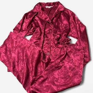 Victoria's Secret Magenta Satin Embroidered Pajama Set